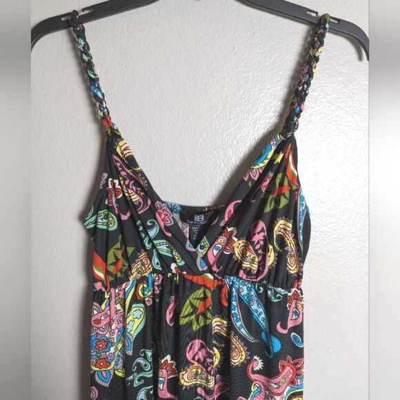 IB Diffusion Multicolor Black Y2K Psychedelic Paisley Goddess Strap Maxi Dress L - Picture 3 of 5